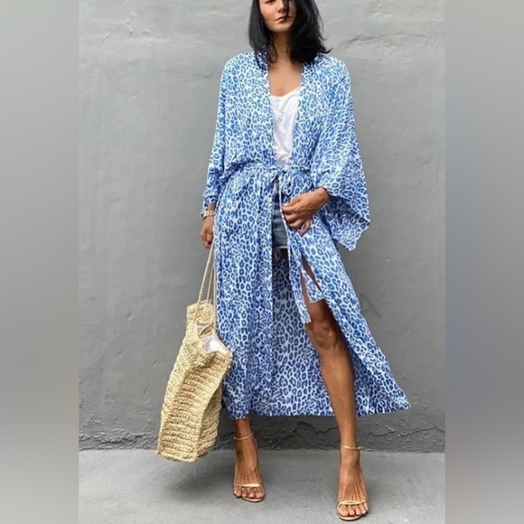 Leopard Sky Kimono Cárdigan Swimsuit Coverup - Picture 1 of 5
